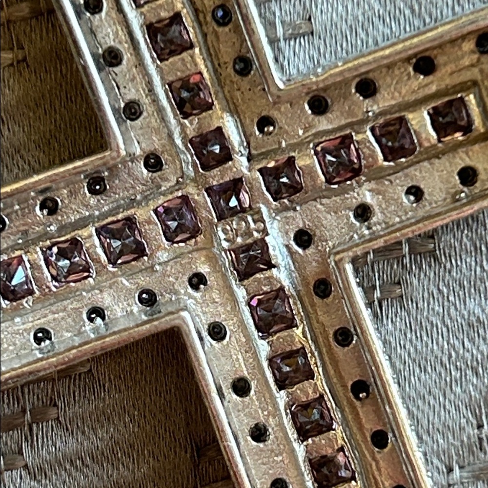 Vintage Pink and Silver Cross Necklace - Picture 7 of 17